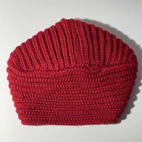 Red Holiday ribbed Sweater Hat ~ Embroidered in Satin Trim New with tags - Picture 2 of 3
